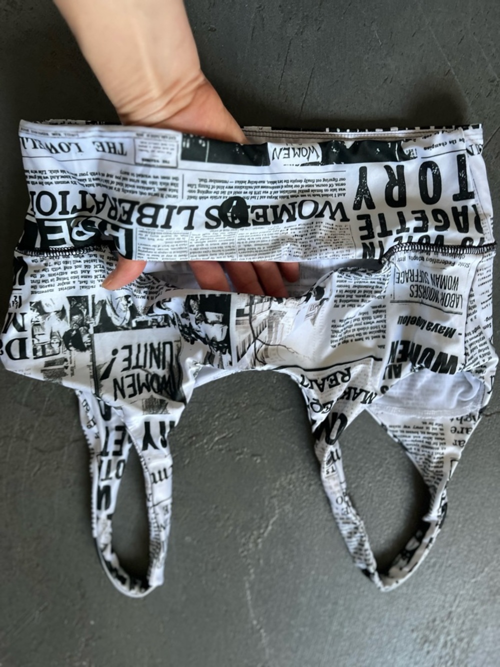 Women's Black & White Newspaper Print Two-Piece Set yoga set - Picture 6 of 6
